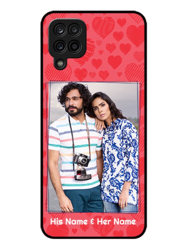 Custom Galaxy A12 Photo Printing on Glass Case - with Red Heart Symbols Design