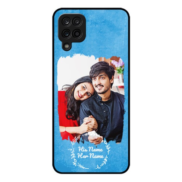 Galaxy A12 Custom Glass Phone Case - Blue Color Vintage Design Galaxy A12 Custom Glass Phone Case - Blue Color Vintage Design