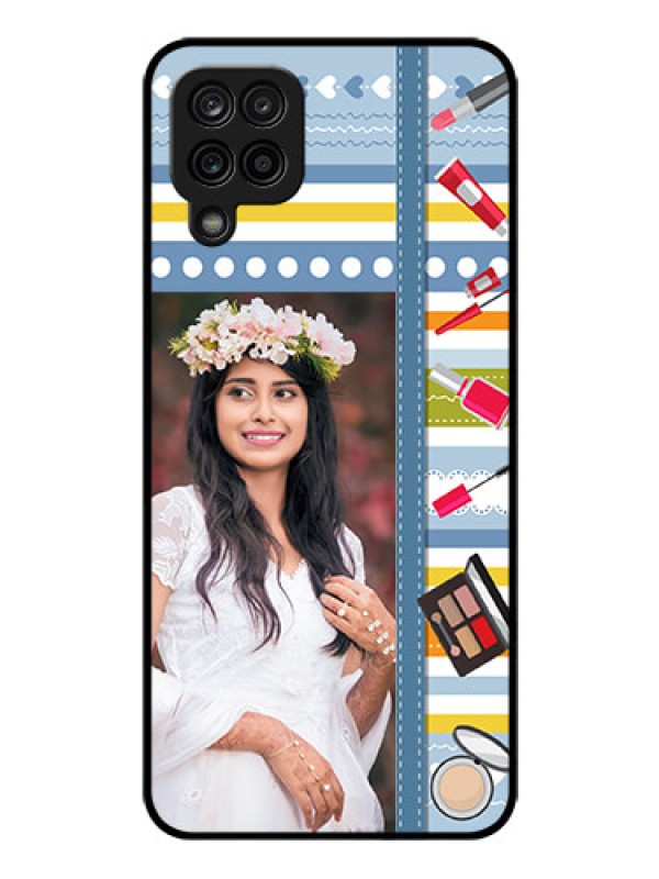 Custom Galaxy A12 Personalized Glass Phone Case - Makeup Icons Design