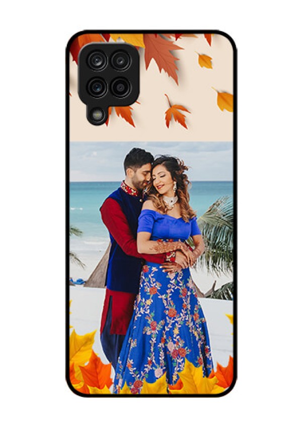 Galaxy A12 Photo Printing on Glass Case - Autumn Maple Leaves Design