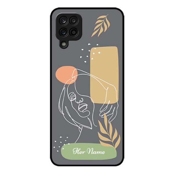 Galaxy A12 Custom Glass Phone Case - Gazing Woman line art Design Galaxy A12 Custom Glass Phone Case - Gazing Woman line art Design