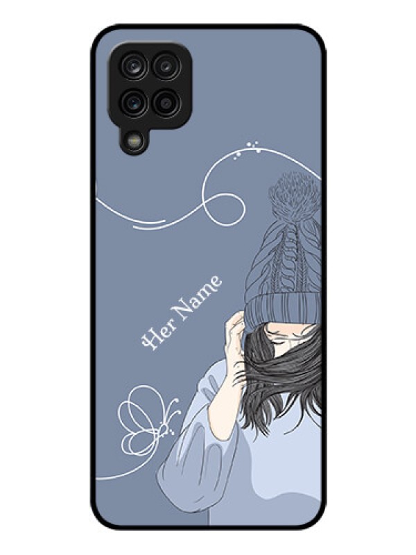 Custom Galaxy A12 Custom Glass Mobile Case - Girl in winter outfit Design