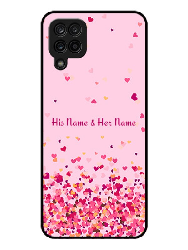 Custom Galaxy A12 Photo Printing on Glass Case - Floating Hearts Design