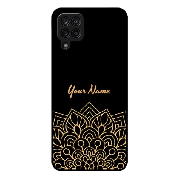 Galaxy A12 Custom Glass Phone Case - Golden mandala Design