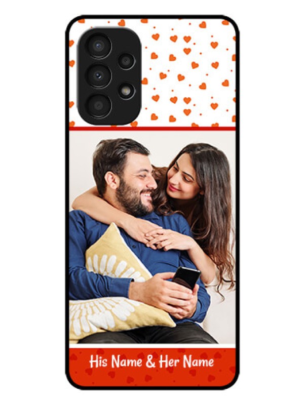 Custom Galaxy A13 Custom Glass Phone Case - Orange Love Symbol Design