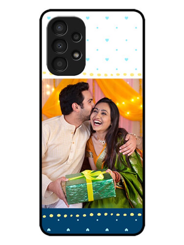 Custom Galaxy A13 Personalized Glass Phone Case - White and Blue Abstract Design