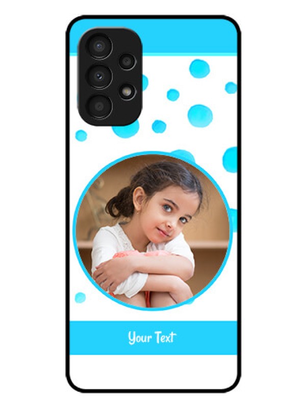 Custom Galaxy A13 Photo Printing on Glass Case - Blue Bubbles Pattern Design