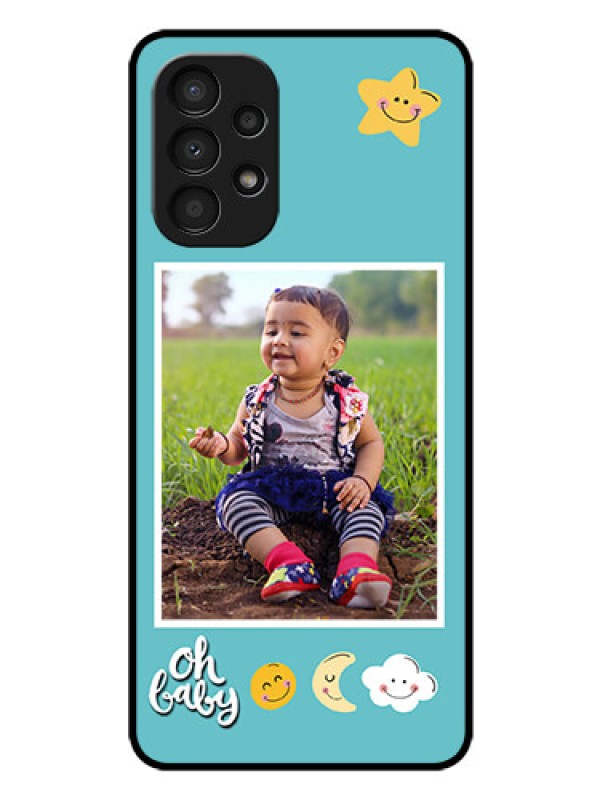 Custom Galaxy A13 Personalized Glass Phone Case - Smiley Kids Stars Design