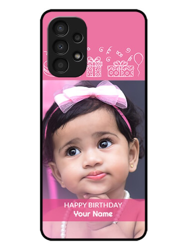 Custom Galaxy A13 Photo Printing on Glass Case - with Birthday Line Art Design