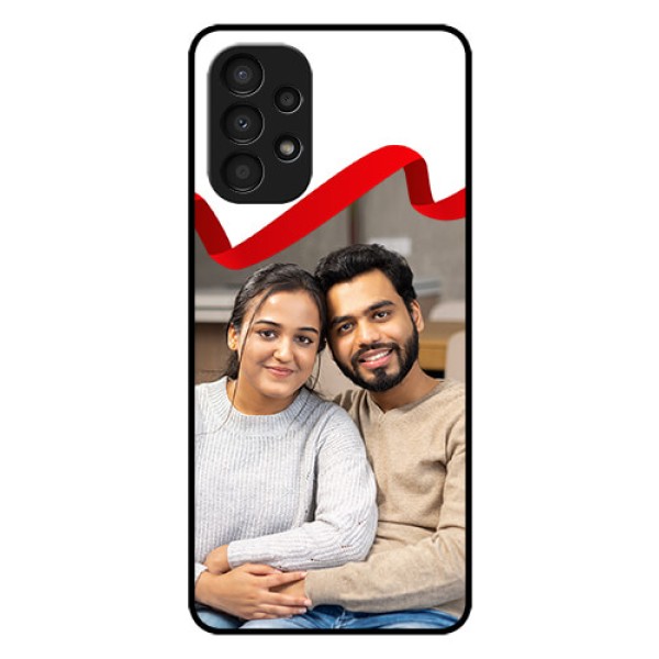 Galaxy A13 Photo Printing on Glass Case - Red Ribbon Frame Design