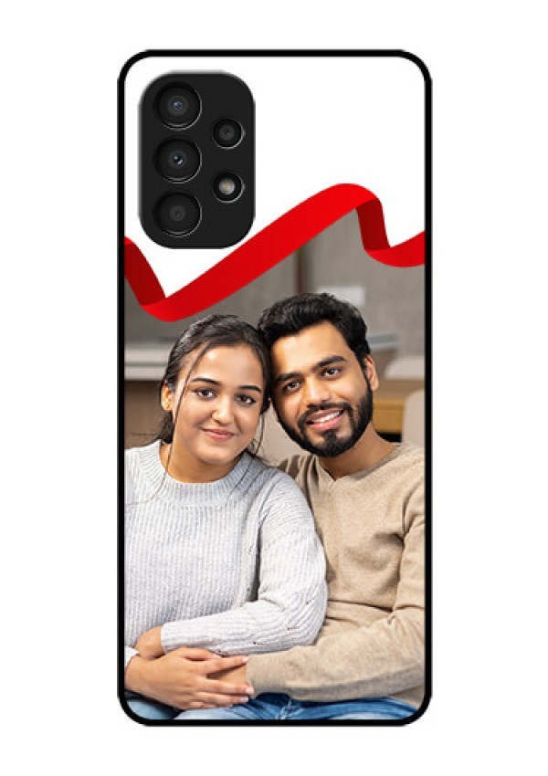 Galaxy A13 Photo Printing on Glass Case - Red Ribbon Frame Design