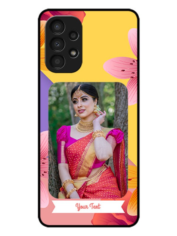 Custom Galaxy A13 Custom Glass Mobile Case - 3 Image With Vintage Floral Design