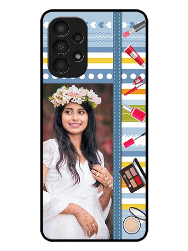 Custom Galaxy A13 Personalized Glass Phone Case - Makeup Icons Design