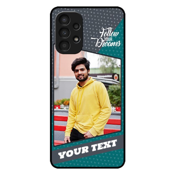 Galaxy A13 Personalized Glass Phone Case - Background Pattern Design with Quote Galaxy A13 Personalized Glass Phone Case - Background Pattern Design with Quote