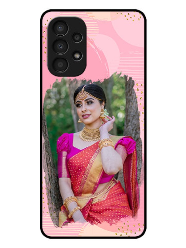 Custom Galaxy A13 Personalized Glass Phone Case - Gold Glitter Splash Design