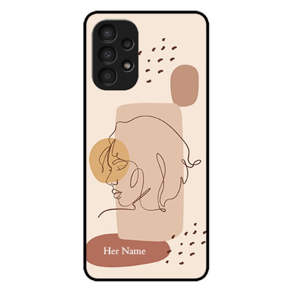 Galaxy A13 Photo Printing on Glass Case - Calm Woman line art Design