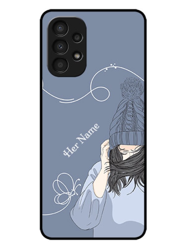 Custom Galaxy A13 Custom Glass Mobile Case - Girl in winter outfit Design