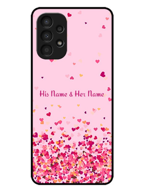 Custom Galaxy A13 Photo Printing on Glass Case - Floating Hearts Design