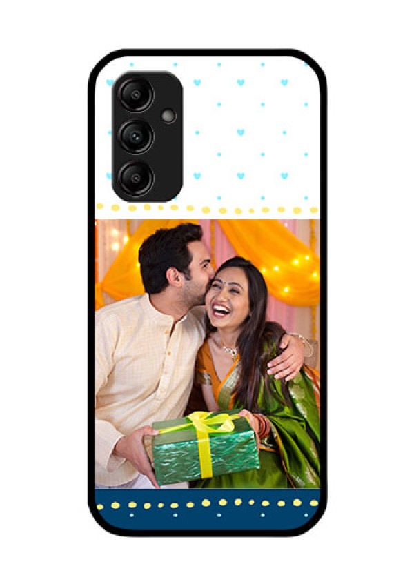 Galaxy A14 4G Personalized Glass Phone Case - White and Blue Abstract Design