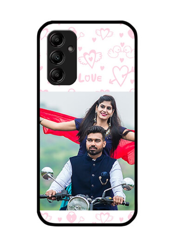 Galaxy A14 4G Custom Glass Mobile Case - Pink Flying Heart Design