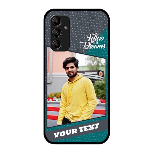 Galaxy A14 4G Personalized Glass Phone Case - Background Pattern Design with Quote Galaxy A14 4G Personalized Glass Phone Case - Background Pattern Design with Quote