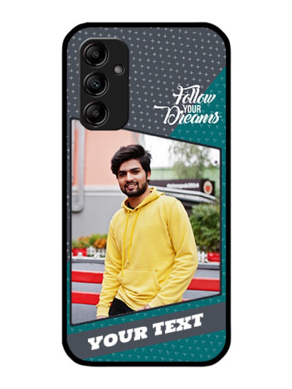 Custom Galaxy A14 4G Personalized Glass Phone Case - Background Pattern Design with Quote