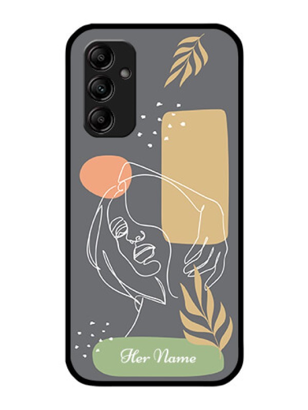 Custom Galaxy A14 4G Custom Glass Phone Case - Gazing Woman line art Design