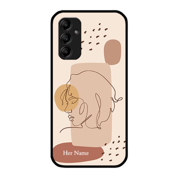 Galaxy A14 4G Photo Printing on Glass Case - Calm Woman line art Design