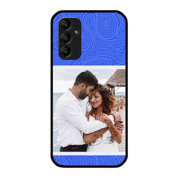 Galaxy A14 4G Custom Glass Mobile Case - Curved line art with blue and white Design Galaxy A14 4G Custom Glass Mobile Case - Curved line art with blue and white Design
