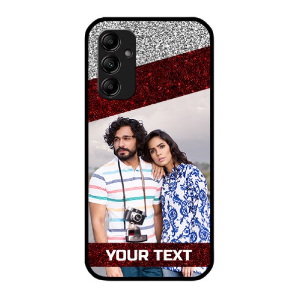 Galaxy A14 5G Personalized Glass Phone Case - Image Holder with Glitter Strip Design Galaxy A14 5G Personalized Glass Phone Case - Image Holder with Glitter Strip Design