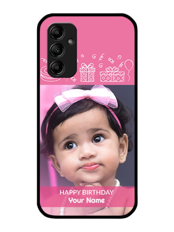 Custom Galaxy A14 5G Photo Printing on Glass Case - with Birthday Line Art Design