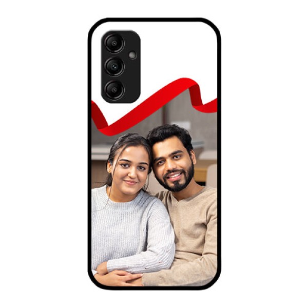 Galaxy A14 5G Photo Printing on Glass Case - Red Ribbon Frame Design