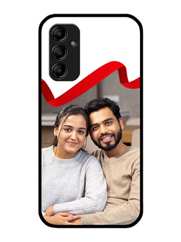 Custom Galaxy A14 5G Photo Printing on Glass Case - Red Ribbon Frame Design