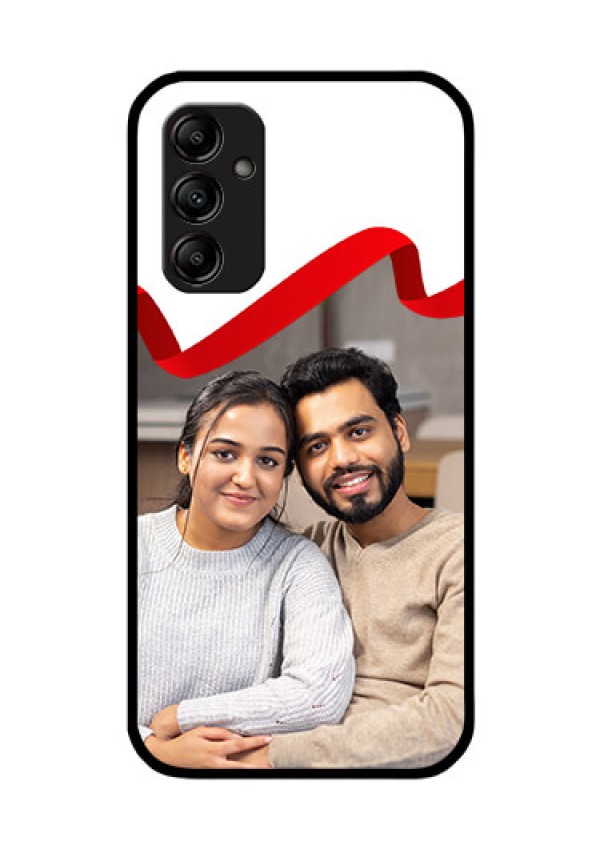 Galaxy A14 5G Photo Printing on Glass Case - Red Ribbon Frame Design