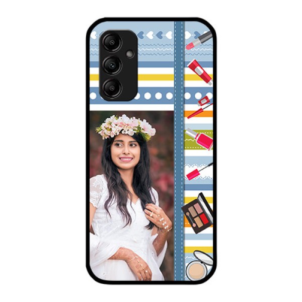 Galaxy A14 5G Personalized Glass Phone Case - Makeup Icons Design