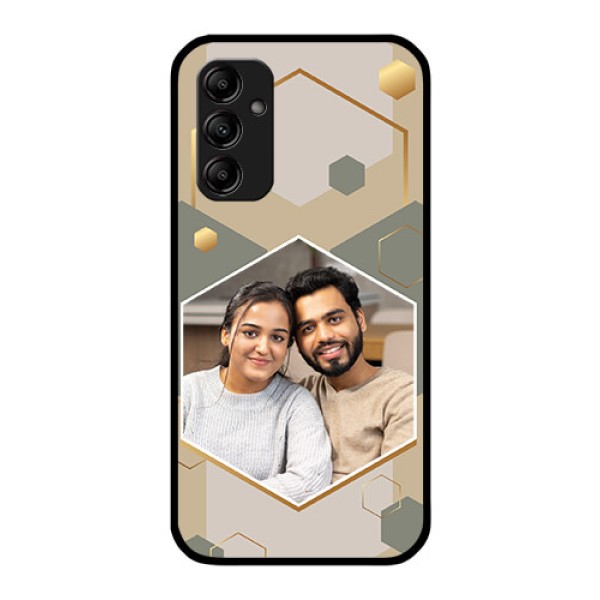 Galaxy A14 Photo Printing on Glass Case - Stylish Hexagon Pattern Design Galaxy A14 Photo Printing on Glass Case - Stylish Hexagon Pattern Design