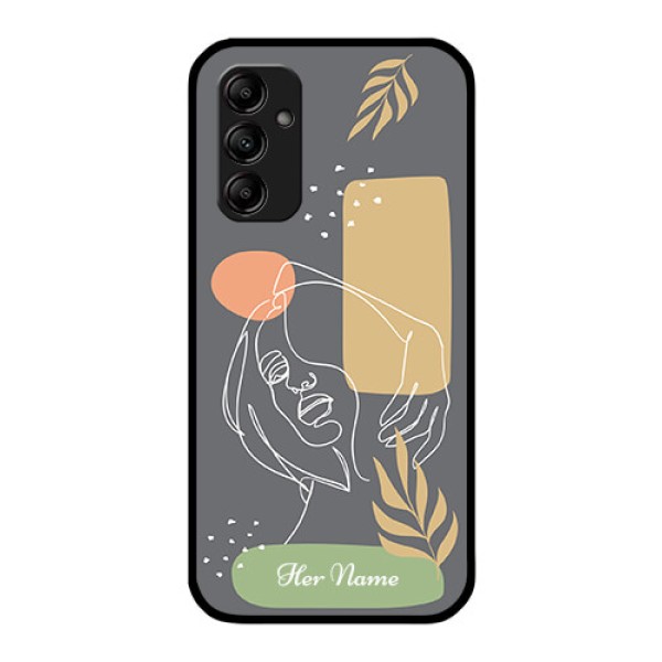 Galaxy A14 Custom Glass Phone Case - Gazing Woman line art Design Galaxy A14 Custom Glass Phone Case - Gazing Woman line art Design