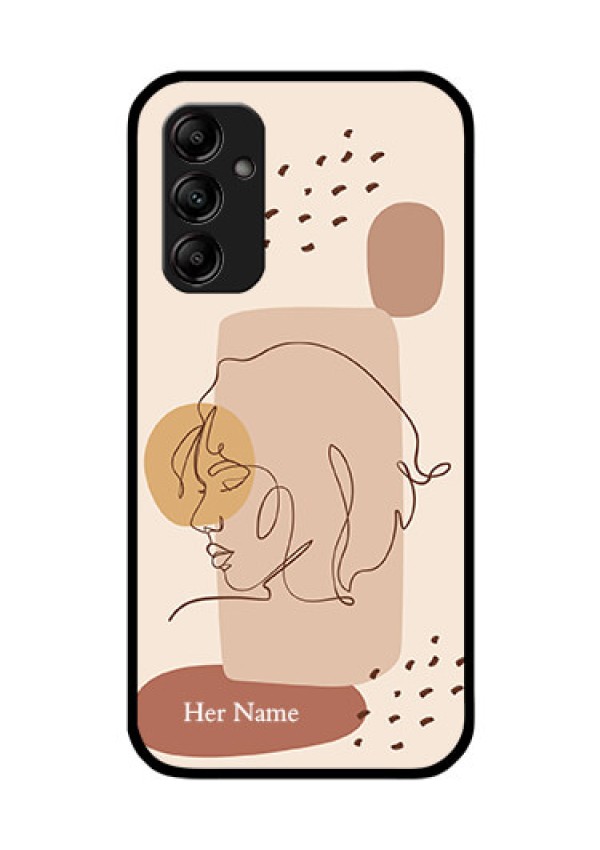 Galaxy A14 Photo Printing on Glass Case - Calm Woman line art Design