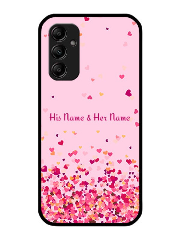 Custom Galaxy A14 Photo Printing on Glass Case - Floating Hearts Design