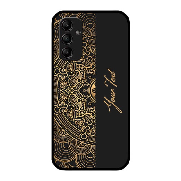 Galaxy A14 Photo Printing on Glass Case - Mandala art with custom text Design Galaxy A14 Photo Printing on Glass Case - Mandala art with custom text Design