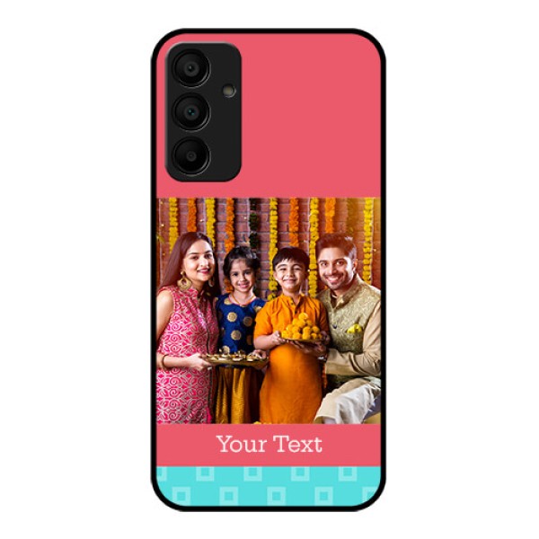 Samsung Galaxy A15 5G Custom Glass Phone Case - Peach & Blue Color Design Samsung Galaxy A15 5G Custom Glass Phone Case - Peach & Blue Color Design