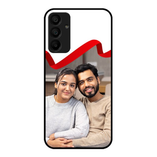 Samsung Galaxy A15 5G Custom Glass Phone Case - Red Ribbon Frame Design