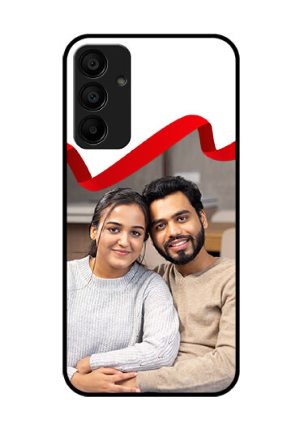 Samsung Galaxy A15 5G Custom Glass Phone Case - Red Ribbon Frame Design