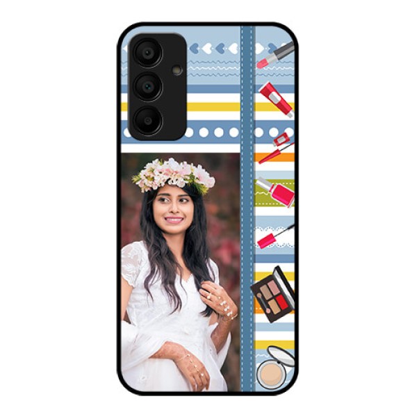 Samsung Galaxy A15 5G Custom Glass Phone Case - Makeup Icons Design Samsung Galaxy A15 5G Custom Glass Phone Case - Makeup Icons Design