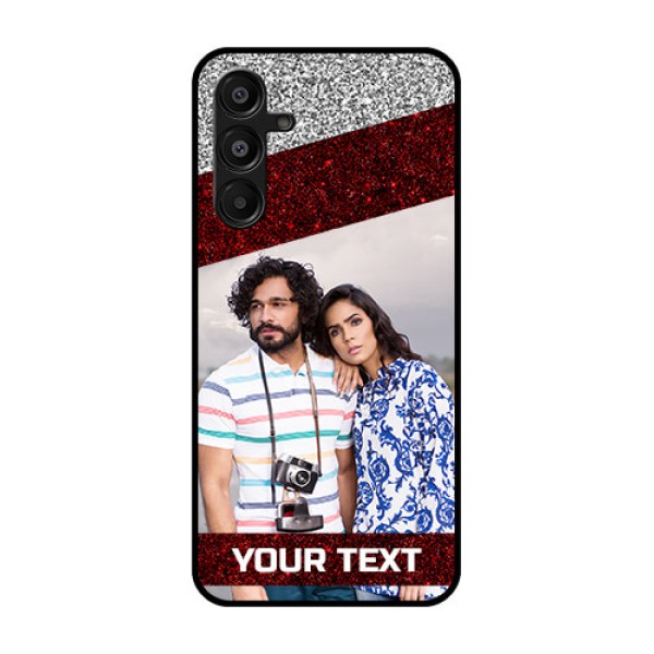 Galaxy A16 5G Custom Glass Phone Case - Image Holder With Glitter Strip Design Galaxy A16 5G Custom Glass Phone Case - Image Holder With Glitter Strip Design