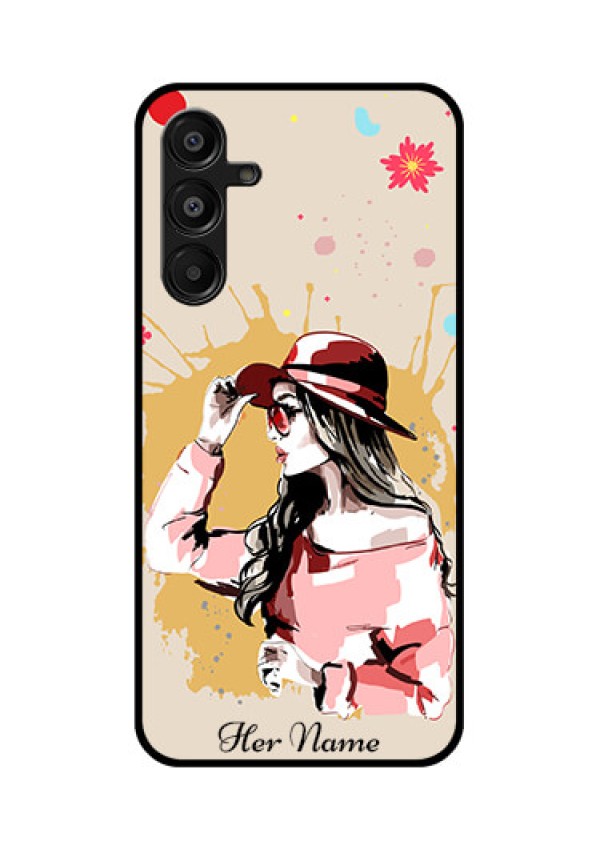 Galaxy A16 5G Custom Glass Phone Case - Women With Pink Hat Design