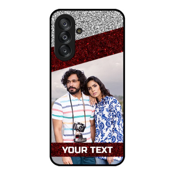 Galaxy A17 5G Custom Glass Phone Case - Image Holder With Glitter Strip Design Galaxy A17 5G Custom Glass Phone Case - Image Holder With Glitter Strip Design