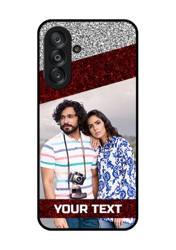 Galaxy A17 5G Custom Glass Phone Case - Image Holder With Glitter Strip Design