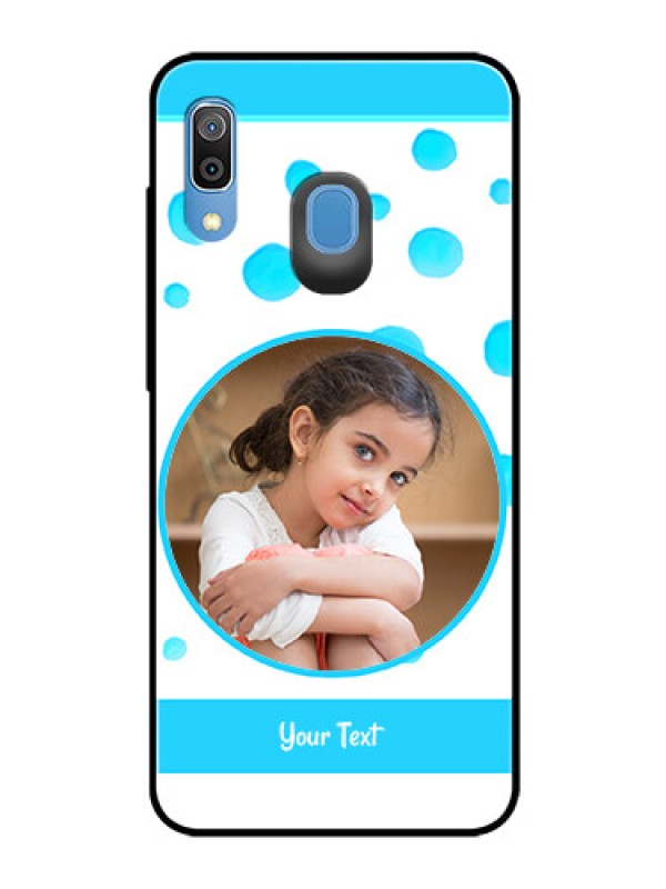 Custom Samsung Galaxy A20 Photo Printing on Glass Case  - Blue Bubbles Pattern Design