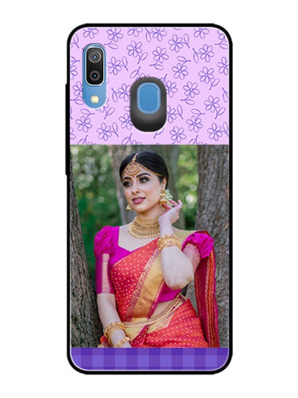 Custom Samsung Galaxy A20 Custom Glass Phone Case  - Purple Floral Design